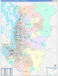 Seattle-Tacoma-Bellevue Metro Area Wall Map Color Cast Style 2026